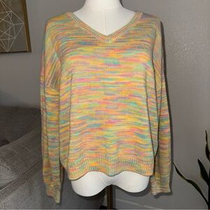 Colorful Sweater XL Boho Y2K Sage & Oak V-neck Knit Pullover Top Women's Casual
